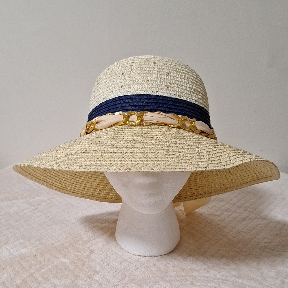 Elegant Cream and Navy Women's Sun Hat